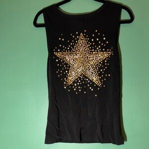 Lucia Burns Elegant Black Tank Top with Gold Sequined Star
